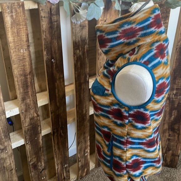 Patagonia Synchilla Snap T Fleece Vest Aztec Pattern gold blue Women jacket Sz S - Picture 8 of 15